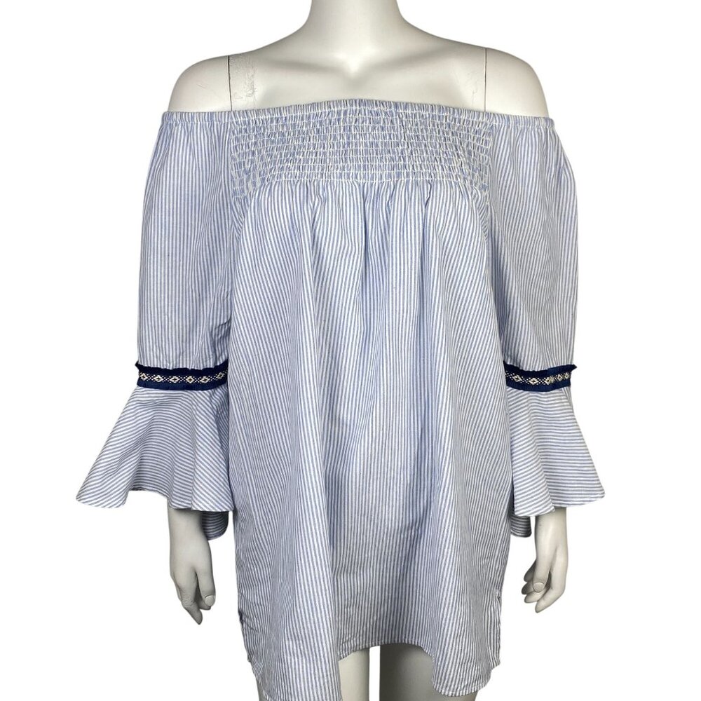 Studio West Off Shoulder Smocked Top Bell Sleeves Womens XL 100% Cotton